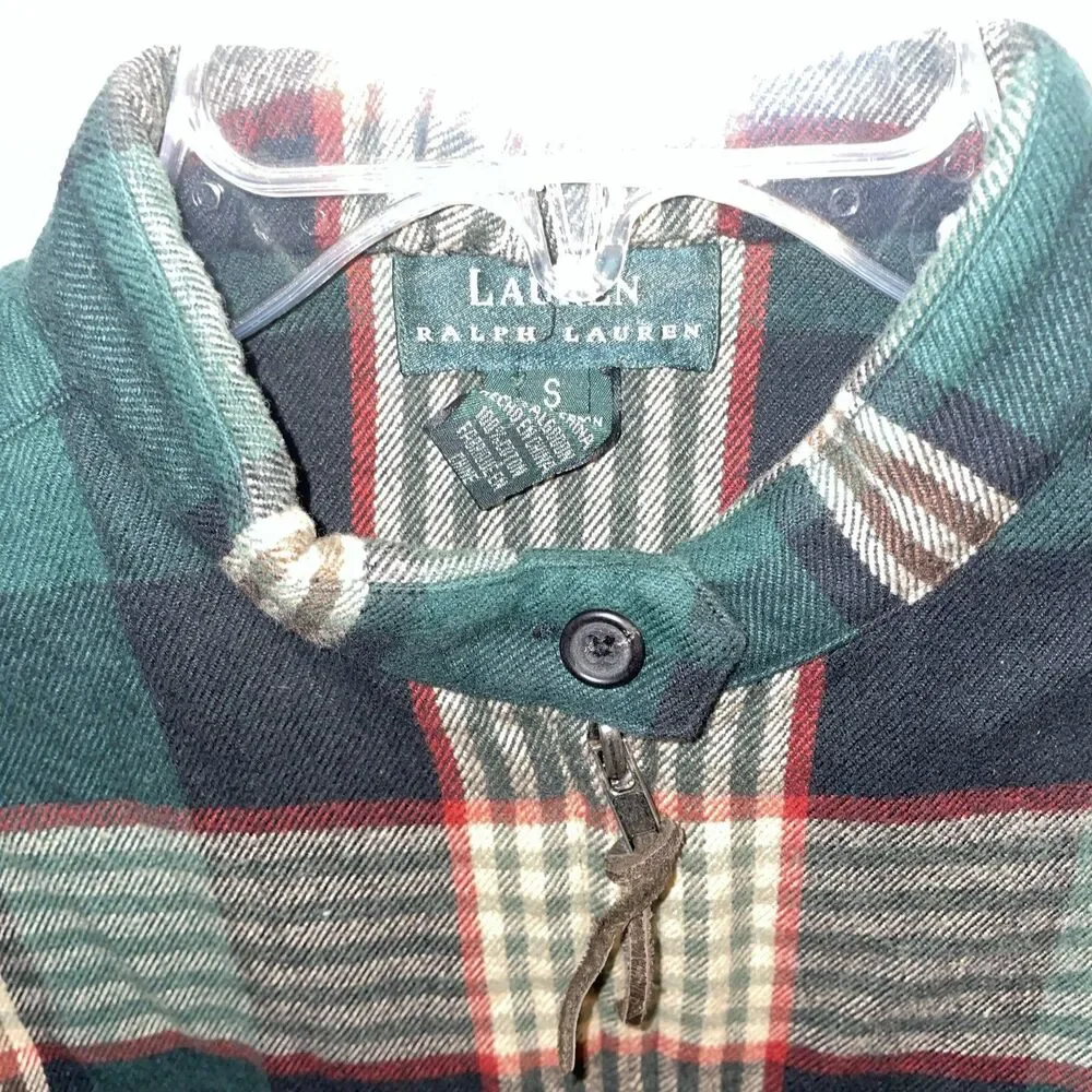 Lauren Ralph Lauren Men’s Flannel Shirt Size Small Green Plaid Full Zip Outdoors